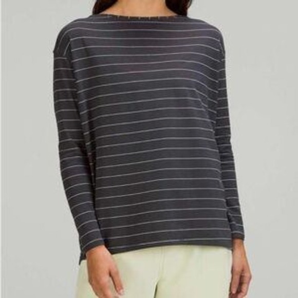 Lemon Tops - Lululemon Swiftly Tech Long Sleeve Shirt Striped Gray Womens Size 4